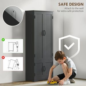 Armoire de rangement haute noire avec 4 portes et tablettes ajustables