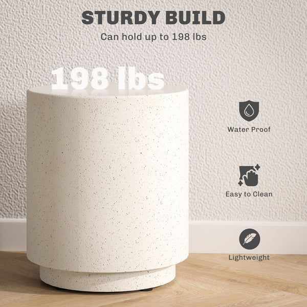 Table d'appoint ronde blanc crème effet béton de 14,5 po – Intérieur et extérieur