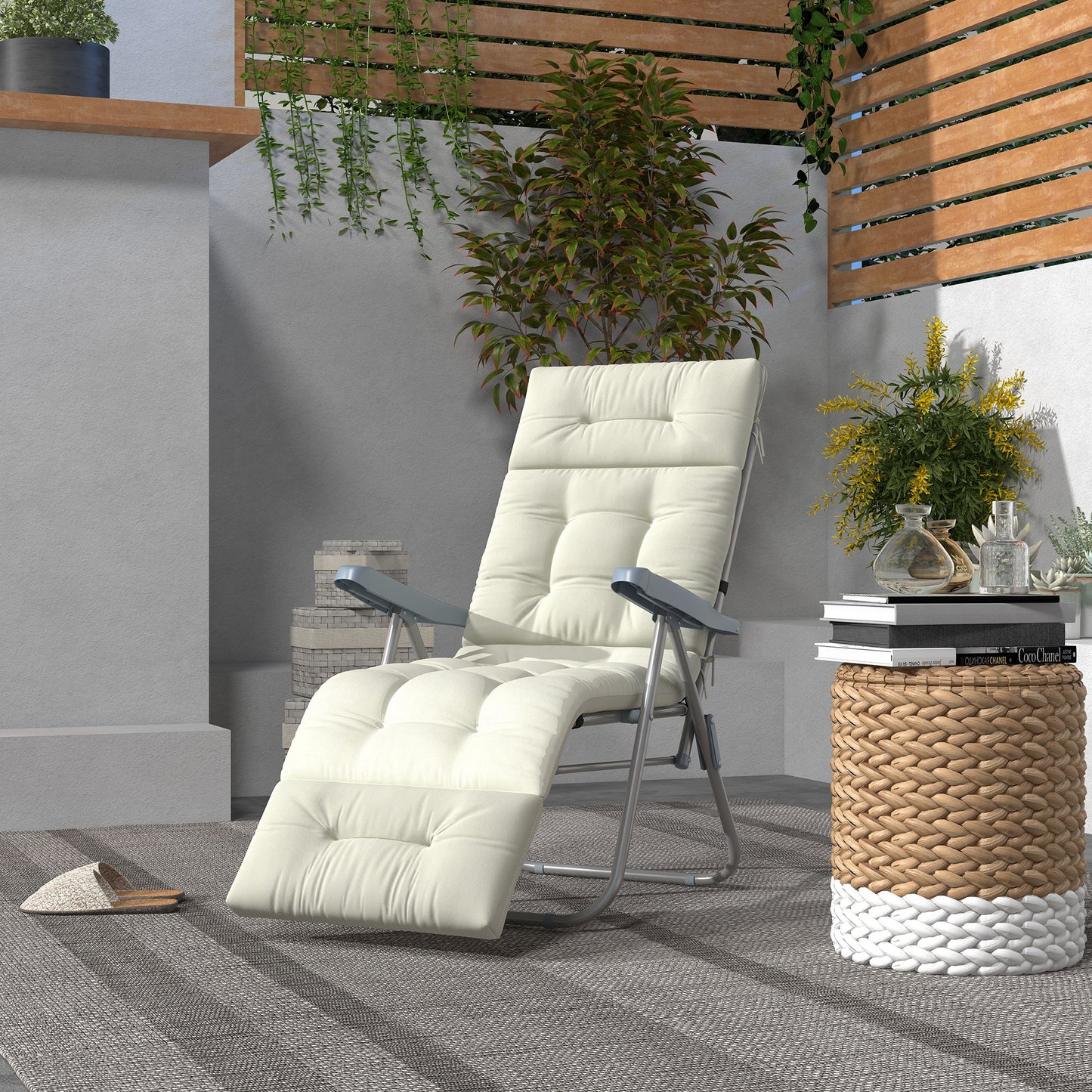 Coussin de chaise longue de 12,7 cm d'épaisseur avec dossier, rembourrage en coton, blanc crème