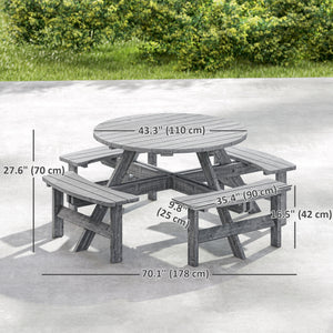 Table de pique-nique et banc rond en bois 8 places