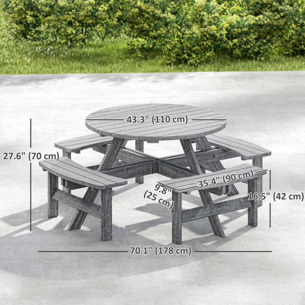 Table de pique-nique et banc rond en bois 8 places
