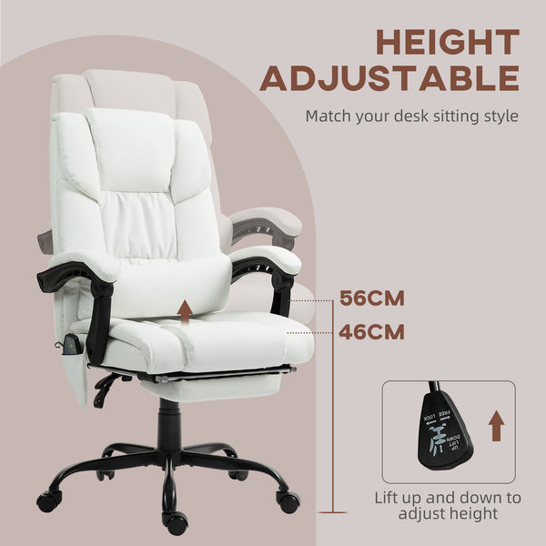 Fauteuil de massage vibrant à 6 points avec repose-pieds rétractable, blanc