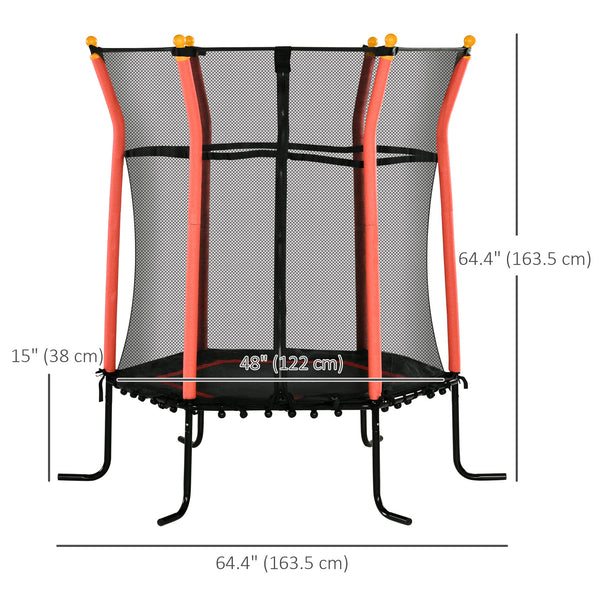 Trampoline 64" pour enfants, intérieur/extérieur, avec filet de protection, poteau élastique épais et rembourré, cadeau pour les 3 à 10 ans, rouge