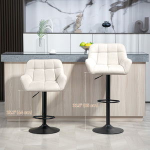 Lot de 2 tabourets de bar réglables, pivotants, capitonnés, en lin, avec repose-pieds et accoudoirs, gris