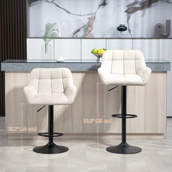 Lot de 2 tabourets de bar réglables, pivotants, capitonnés, en lin, avec repose-pieds et accoudoirs, gris