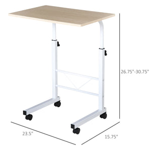 Bureau debout mobile à hauteur réglable avec roulettes, bois naturel