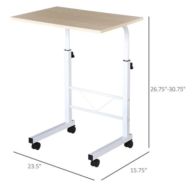 Bureau debout mobile à hauteur réglable avec roulettes, bois naturel