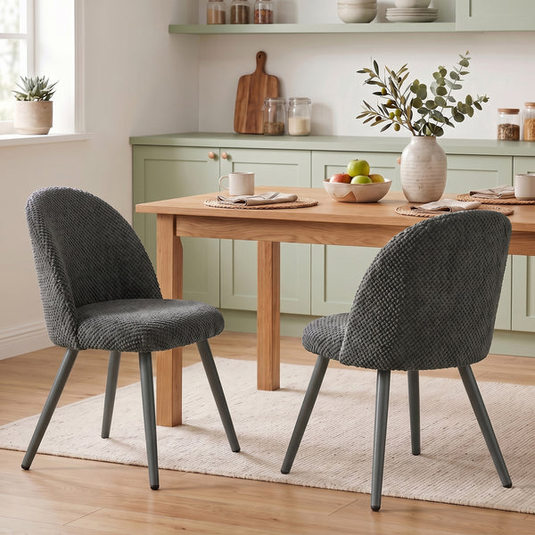 Dining Chairs Velvet Fabric Upholstered Kitchen Chairs Metal Legs Set of 2, Dining Room, Home, Dark Grey