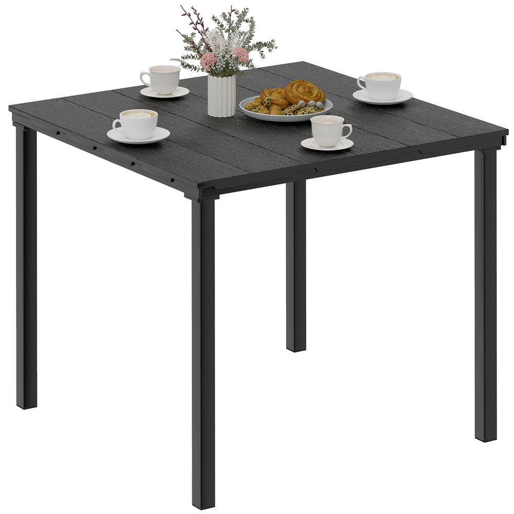 Outdoor dining table for 4 with metal legs, black