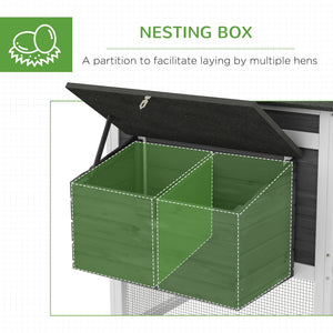 69" Wooden Chicken Coop with Run, Nesting Box, Tray, Grey