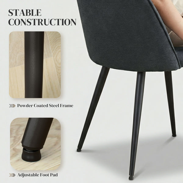 Set of 4 Modern Velvet Dining Chairs with Legs, Dark Grey