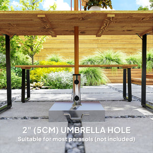 Ensemble table et banc de pique-nique pour 6 personnes avec trou pour parasol de 5 cm, plateau à lattes et structure en acier