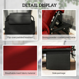 Folding Lounge Chair with 4-level Reclining Back & Cushion, Wine Red