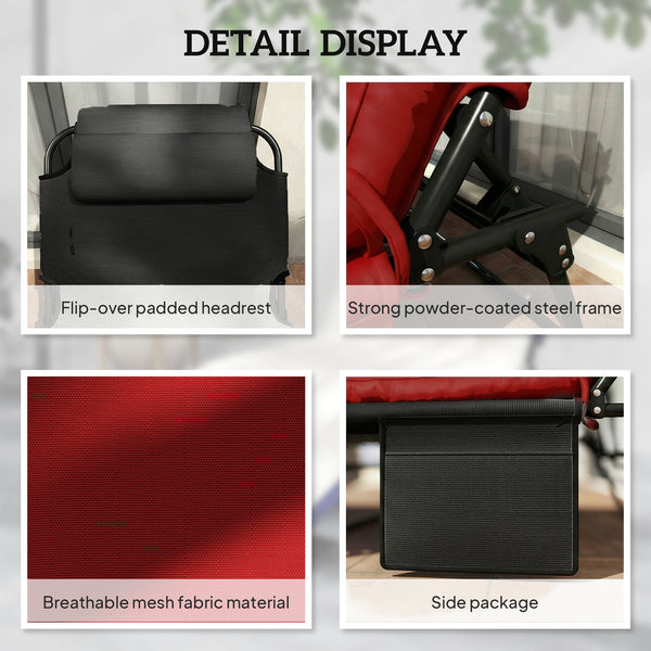 Folding Lounge Chair with 4-level Reclining Back & Cushion, Wine Red