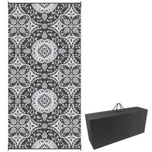Tapis d'extérieur portable avec sac de transport, réversible, motif floral gris et blanc