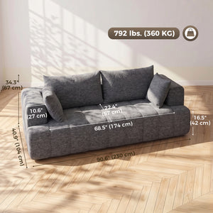 Canapé 3 places gris en chenille avec assise épaisse et ressorts ensachés, gris
