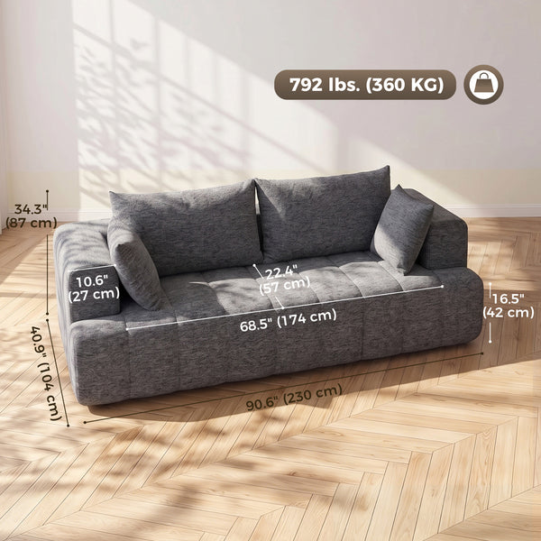Canapé 3 places gris en chenille avec assise épaisse et ressorts ensachés, gris
