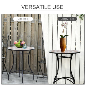 23.5" Mosaic Round Patio Table, Metal Side Bistro Coffee Table, Outdoor Furniture, Ceramic Tabletop for Garden Lawn