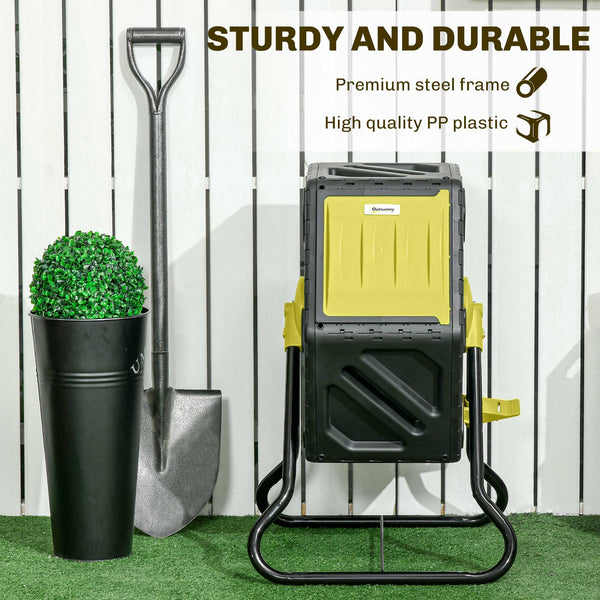 Rotating composter with 24 vents and steel legs, 64 litres, yellow