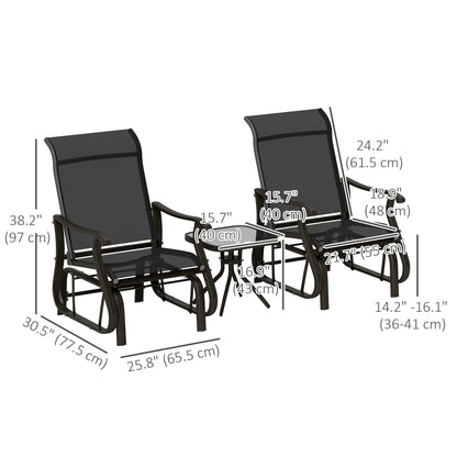 Outsunny 3PCs Gliding Rocking Chair &amp; Bistro Tea Table Set, Black |