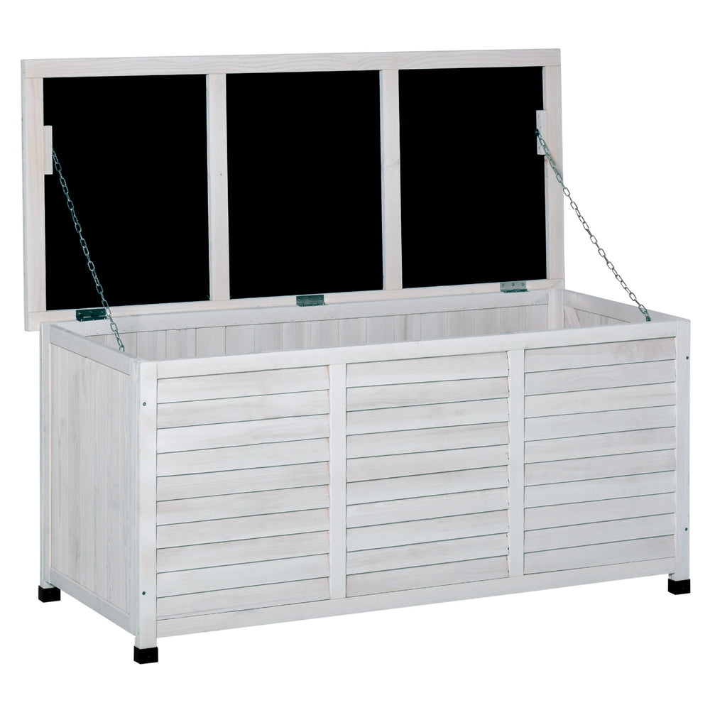 Coffre de rangement en bois pour terrasse, résistante aux intempéries, blanc
