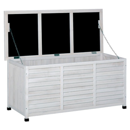 Coffre de rangement en bois Outsunny de 75 gallons pour terrasse, banc, jardin, arrière-cour, extérieur, avec fente d'aération et finition résistante aux intempéries, blanc
