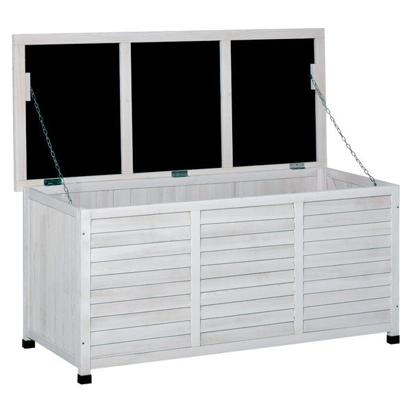Coffre de rangement en bois pour terrasse, résistante aux intempéries, blanc