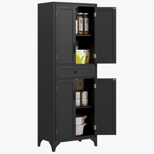 Armoire de cuisine / garde-manger avec 2 étagères, 4 portes, noir