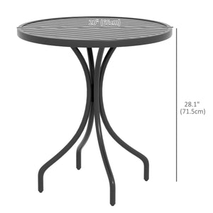 26" Round Patio Table, Outdoor Side Table with Steel Frame and Slat Tabletop for Garden, Balcony, Black