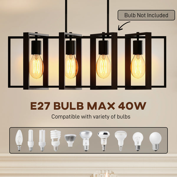 Luminaire suspendu linéaire style ferme, avec 4 abat-jour rotatifs et hauteur réglable, noir