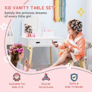 Coiffeuse pour enfants avec miroir et tabouret, blanche