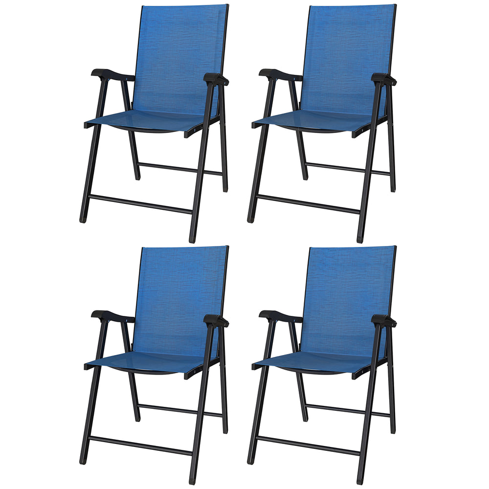 Ensemble de 4 chaises de patio pliantes d'extérieur à dossier haut avec assise en maille respirante, bleues