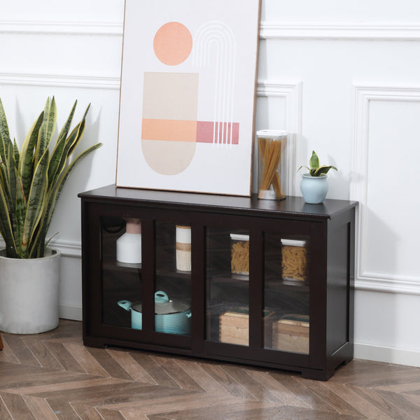 Buffet de cuisine moderne avec rangement empilable, porte coulissante en verre, café