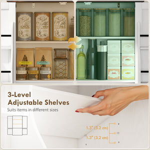 Armoire de rangement 53,5 po avec étagères réglables, 6 portes et étagères à épices pour salle à manger, blanche