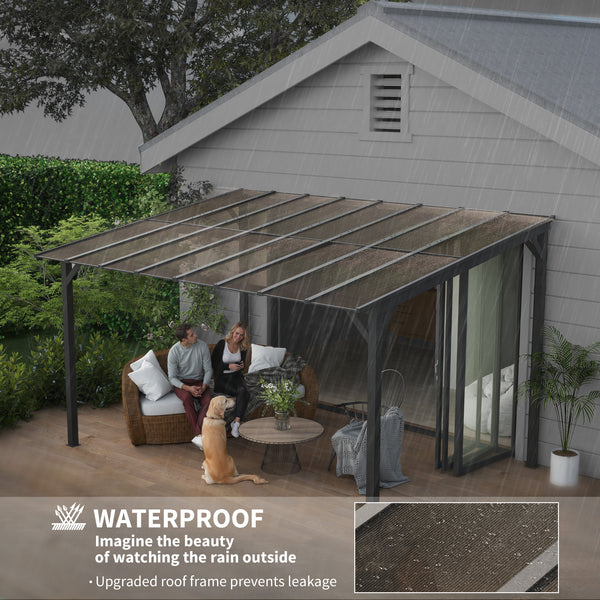 Pergola 10' x 14' à toit rigide, fixée au mur ou autoportante, avec toit en polycarbonate imperméable et indice de protection UPF 50+