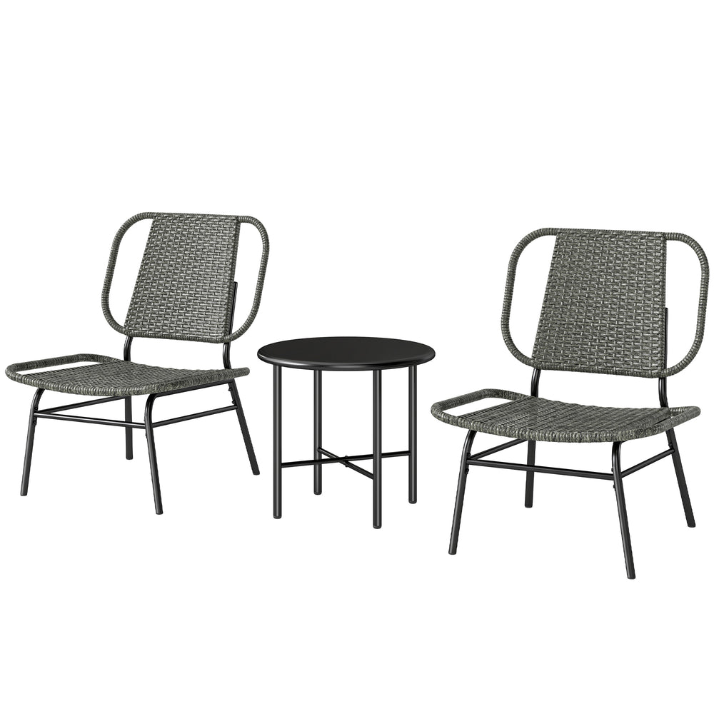 Ensemble de mobilier de jardin 3 pièces en résine tressée avec table en acier, gris