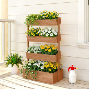 4-Tier Vertical Raised Garden Bed Outdoor Wooden Planter with Drainage Holes and Fabric Liner