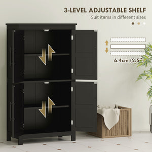 Meuble de rangement de salle de bain avec portes de grange et étagère réglable, noir