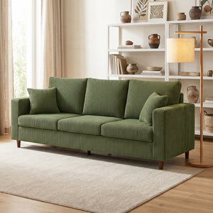 Canapé 3 places avec assise large en velours côtelé avec assise profonde, coussins à ressorts, vert