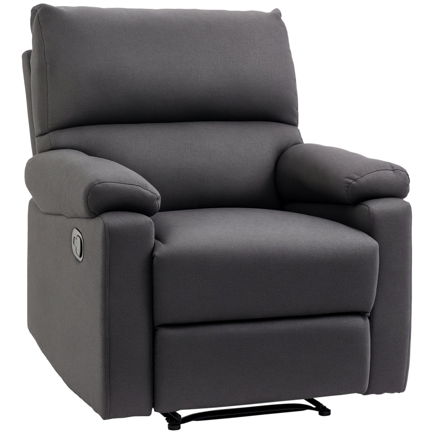 Fauteuil inclinable manuel avec repose-pieds, assise rembourrée, gris foncé