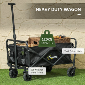 Chariot de jardin pliable avec roues universelles et poignée réglable, noir.