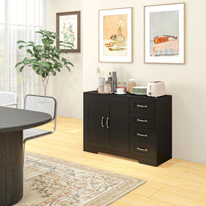 Buffet moderne avec 4 tiroirs et 2 portes à panneaux, noir