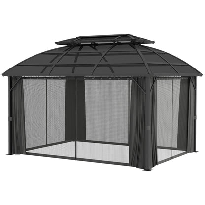 Gazebo 13' x 10', abri extérieur à double toit avec rideaux et cadre en aluminium, noir