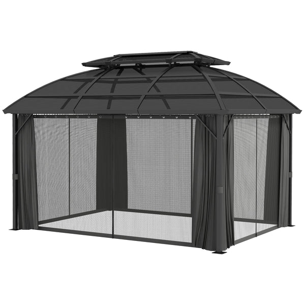 Gazebo 13' x 10', abri extérieur à double toit avec rideaux et cadre en aluminium, noir