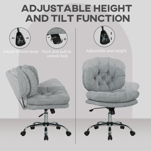 Chaise de bureau sans accoudoirs, assise large et rembourrée, hauteur réglable et inclinable, gris
