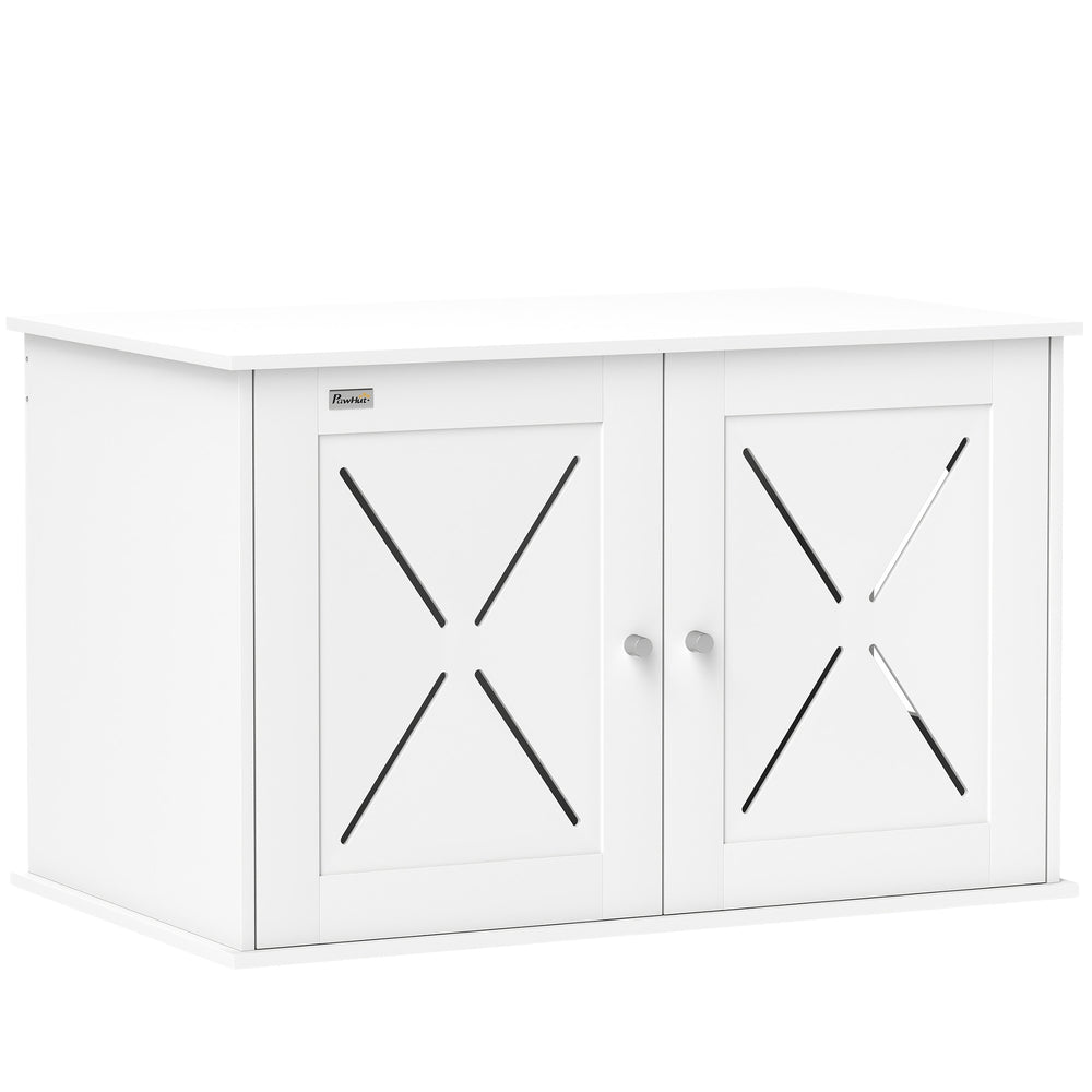 Concealed litter box cabinet with double doors, white