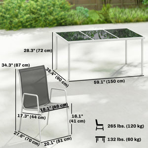 Ensemble de salle à manger de jardin 7 pièces, comprenant une table rectangulaire et 6 chaises empilables.