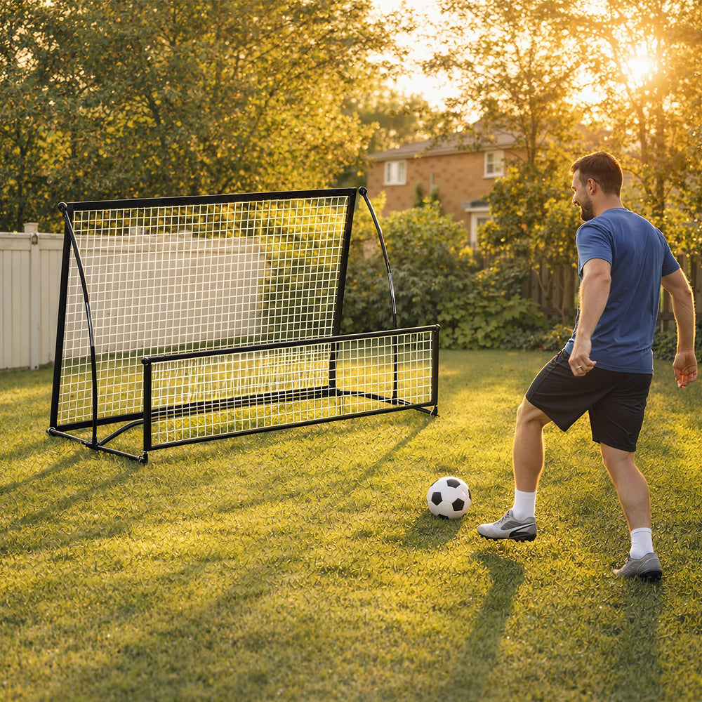 Filet de rebond portable 2 en 1 pour football et baseball, double face et pliable, avec sac de transport.