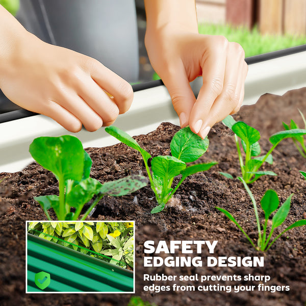 Jardinière d'extérieur surélevée galvanisée avec tuteur en métal, verte