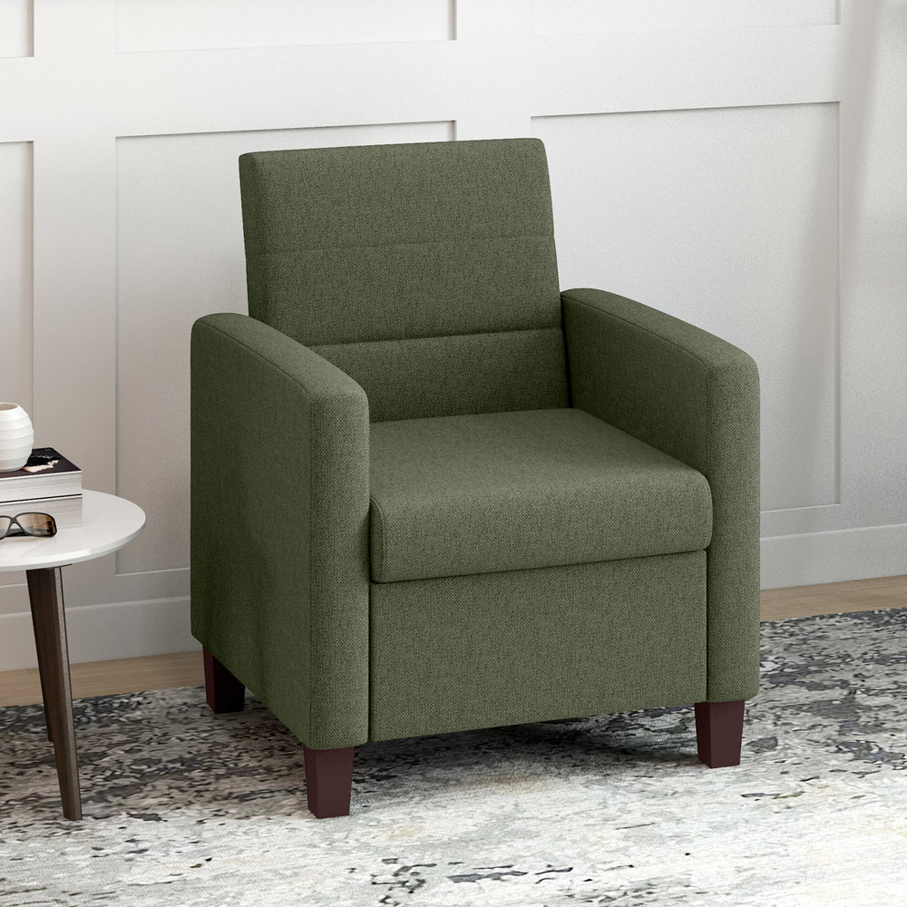 Fauteuil en tissu avec coussin d'assise et patins antidérapants, vert foncé